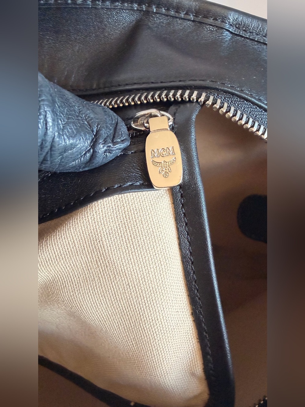 MCM Black Logo Stripe Tote with Purple and Aqua Accents - Picture 13 of 13